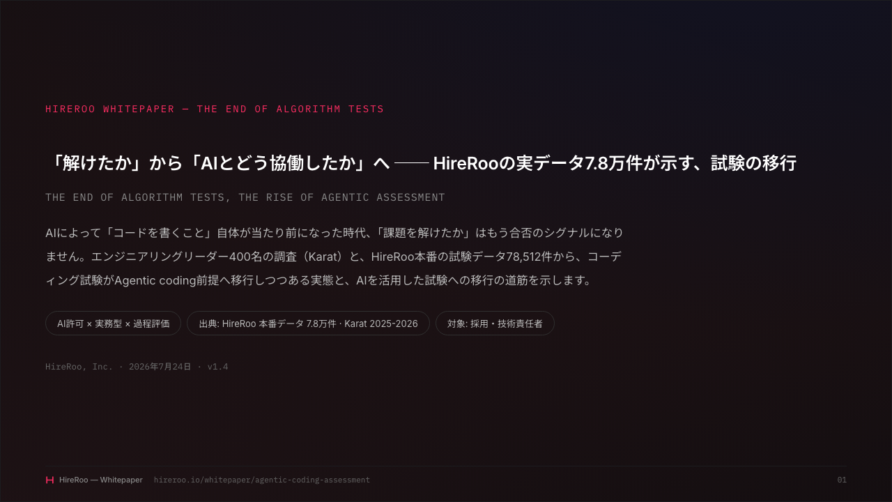 「解けたか」から「AIとどう協働したか」へ ── HireRooの実データ7.8万件が示す、試験の移行